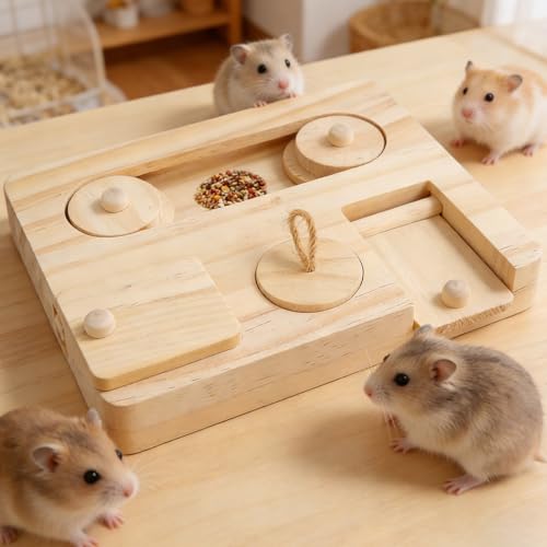 Juguetes para forraje de cerdos de madera interactivo para hámsteres 3