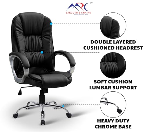 Image of MRC M061 Ergonomic Leatherette high Back Office Chair, Heavy Duty Chrome Base, Home Office Desk Chair (Shiny Black)