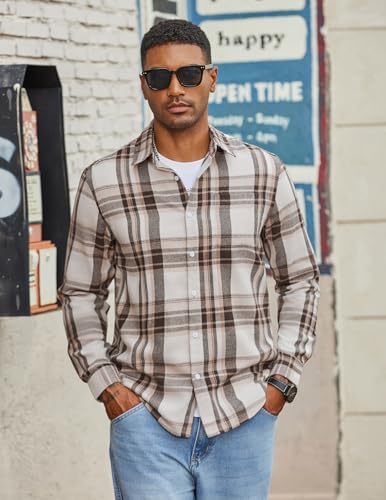 COOFANDY Mens Flannel Shirts Long Sleeve Lightweight Plaid Shirt Casual Button Down Shirts with Pocket2