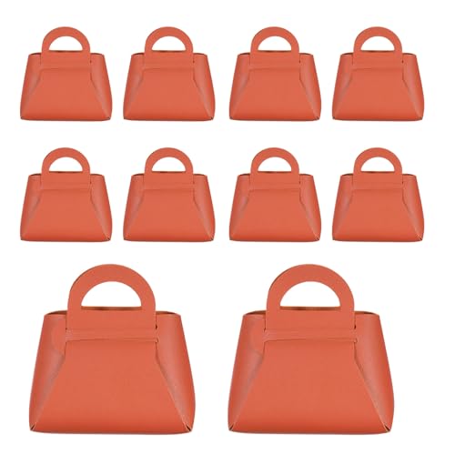 Boîtes cadeaux en cuir synthétique orange avec poignées, mini sac à dragées réutilisable
