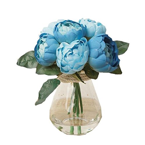 Sanysis 1 x 6 Cabezas Peonía Flores Artificiales Colgantes (Azul)