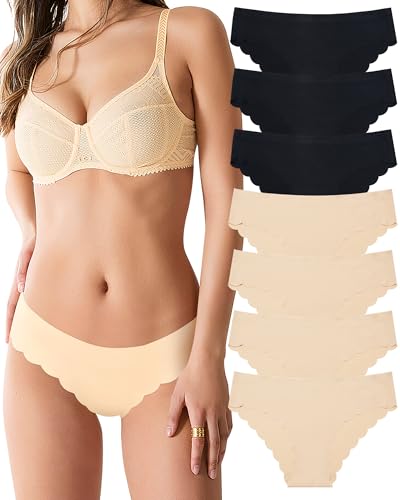 Image of LEVAO Seamless Underwear for Women No Show Ice Silk Bikini Breathable Hipster Wavy Sides Invisibles Panties 7 Pack S-XL