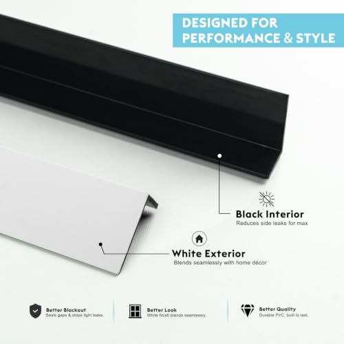 Light Gap Blockers for Window Shades and Blinds, Blackout Light Blocking Strips to Reduce Side Light Leakage, L Shape Blackout Side Tracks for Roller Shades, White 2 Pcs