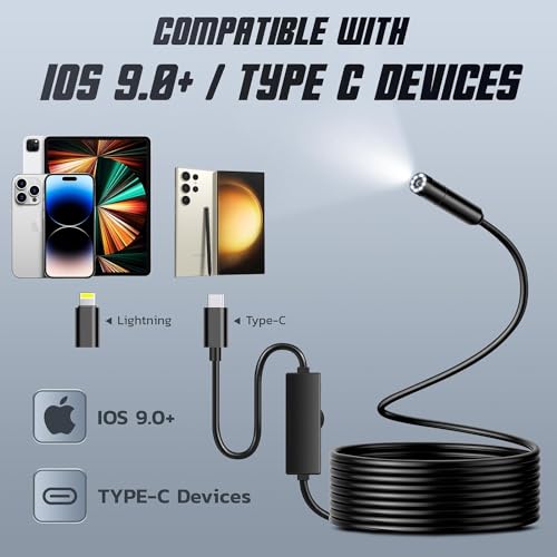 Image of Endoscope Inspection Camera, 1920P Type-C Borescope Endoscope Camera with Light, 7.9mm IP67 Waterproof Probe for iOS and Android (16.4FT /5M, No WiFi Needed)