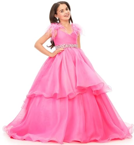 Girls Pageant Dress Ruffles A-Line V-Neck Crystal Prom Puffy Party Ball Gowns with Train PT1494