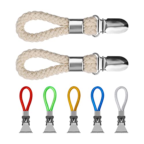 Handtuch Klammer, ZIJANG 2 Stück Handtuchclips aus Baumwollseil und 5 Stück Handtuchclips aus Farbigem Kunststoffseil, Edelstahl-Handtuchklammer, Geeignet für Handtücher, Badetücher Cover