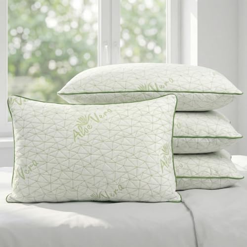 Image of AYKA Premium Aloevera Microfibre Pillow for Sleeping, Set of 4 | 17x27 Inch Hotel Luxury Bed Pillows | 100% Virgin Fiber Fill, Soft & Fluffy | Neck Support for Side, Back & Stomach Sleepers