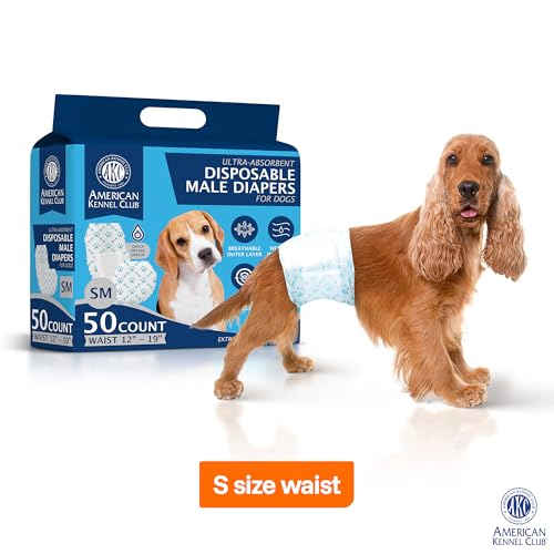 Image of American Kennel Club Male Dog Wrap, Disposable Diapers with Wetness Indicator, Small, 50 Count