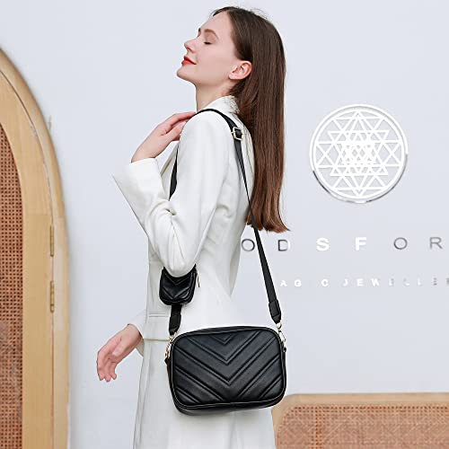 Image of Herald Quilted Small Crossbody Bag with Coin Pouch for Women | Lightweight, Vegan Leather, Trendy Style, Detachable Mini Pouch, 2 Size Cross Body Handbags with Wide Strap for Daily Travel