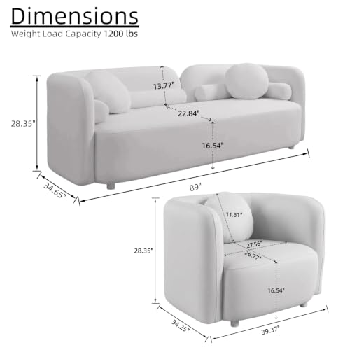 Image of 5 Piece Curved Couch Set for Living Room, Boucle Sofa Set with 1 Modern 3-Seater Sofa & 4 Accent Chairs, Deep Seat Conversation Seating Furniture for Open Concept Spaces,Home Office (White)