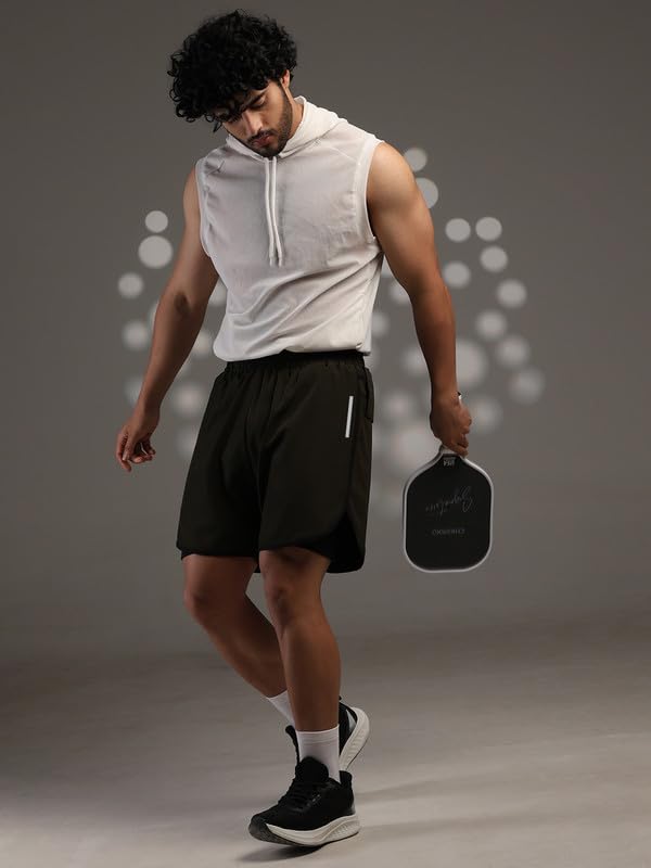 Image of CHKOKKO Double Layered Gym Shorts for Men Workout | Compression Inner Layer with Pockets Across Inner Outer and Back | Dry Fit Sports Athletic wear for Running Jogging or Training