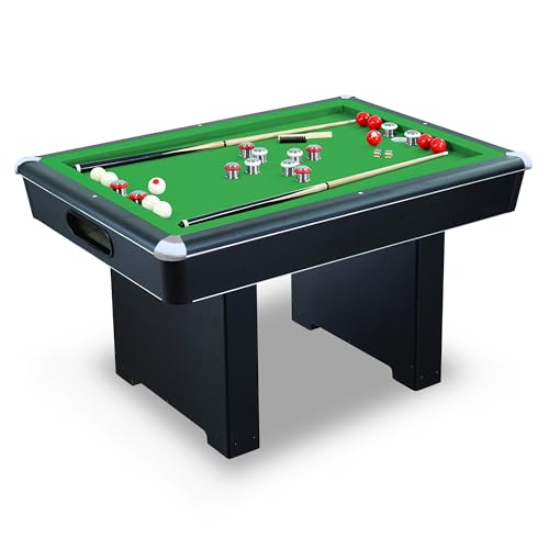 Hathaway Renegade II 54-in Bumper Pool Table for Game Room – 3 in 1 Game Table with Reversible Top & Ball Return System – Includes Cues, Balls, Chalk, Brush & Cards – Green Felt with Black Finish