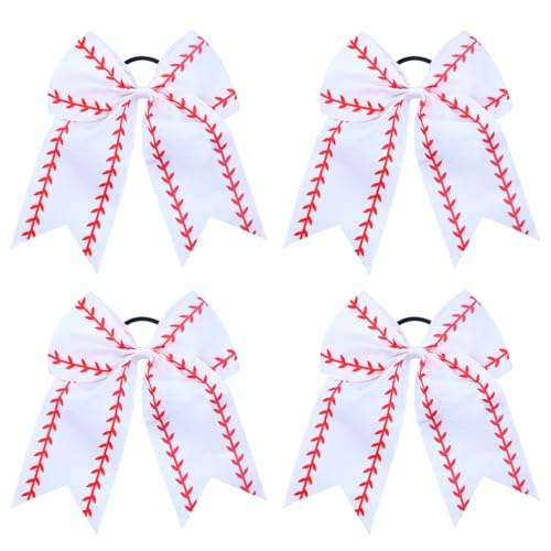 4PCS Softball Hair Bows 8' Game Day Baseball Cheer Bows Big Elastics Hair Ties Bands Ponytail Holder...