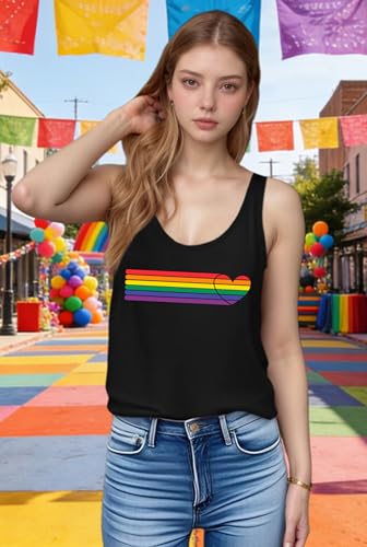 Image of Ithalt Pride Tank Top for Women LGBT Rainbow Flag Shirt Love Heart Graphic Tee Lesbian Gay Pride Sleeveless Vest