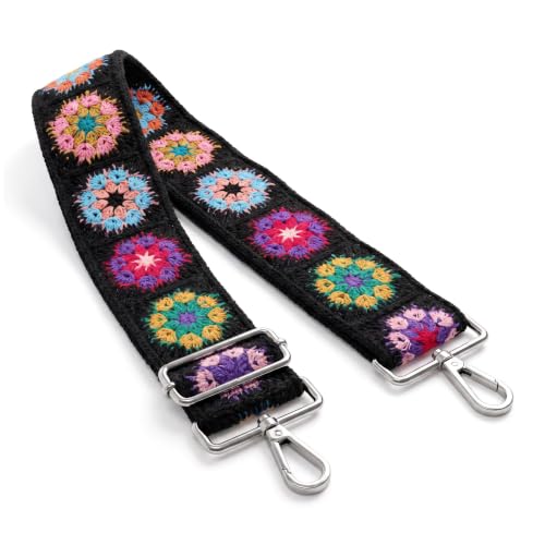 Image of Crochet Flower Purse Strap Embroidery Crossbody Shoulder
