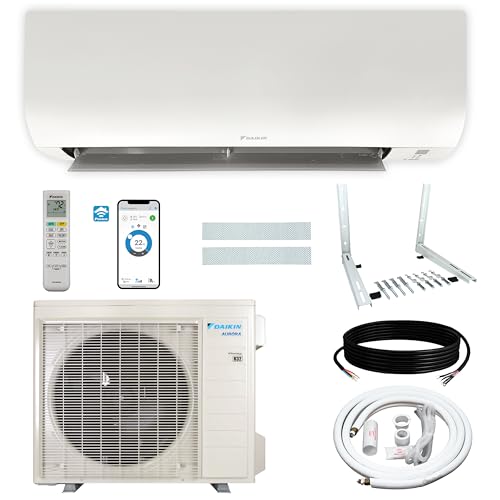 Daikin 18,000 BTU 21 SEER2 Aurora Low Ambient Ductless Mini Split Air Conditioner Heat Pump with Maxwell 15 ft. Installation Kit and Bracket - Wi-Fi Enabled R32