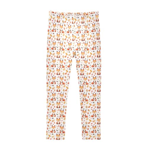 Cute Fox Leaves Pattern Girls Leggings Kids Yoga Pants Athletic Tights Pants 4-10 Years