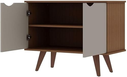 Miniatura 5 de Manhattan Comfort Hampton Mid Century Moderno Salón 2 Puertas y 2 Estantes, 33.07", Blanco apagadoArce Crema
