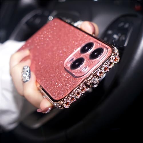 Coque Amour Diamant iPhone 15 Pro Max en métal strass luxe rose gold