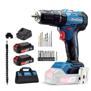 Dong Cheng 20V Brushless Heavy-duty Impact Drill, 443 in-lbs, 27000 IPM, 1/2″ Keyless Metal Chuck, 20+1+1 Clutch, Cordless Hammer Drill with 2 Battery Kit for Drilling Brick Wall, Metal, Wood