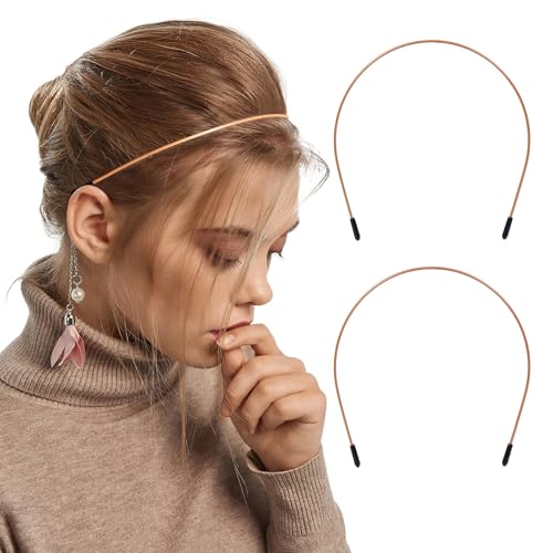Image of 2 Pcs Metal Headbands for Women, Brown Headpiece Wire Headband Trendy & Cute, Thin Head Band Simple and Stylish Headwear Hair Accessories (Brown)