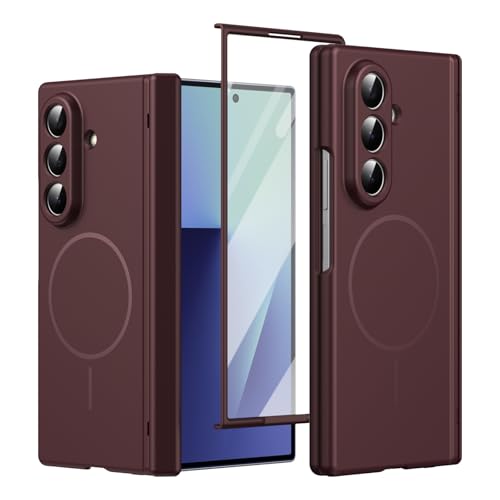 FLURIKA for Samsung Galaxy Z Fold 7 �P�[�X �q���W�ی�@�\�t�� [MagSafe�Ή�] �X�N���[���v���e�N�^�[���� �}�O�l�b�g�� �����^ ���h�~ �n�[�h�o�b�N �ϏՌ��P�[�X, Burgundy