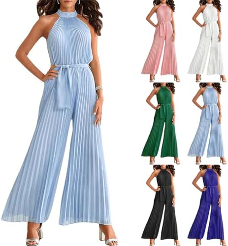 ROYIYI Combinaison Femme Élégante Manches Courtes Bouffantes - Jumpsuit Été Chic Loose Avec Ceinture