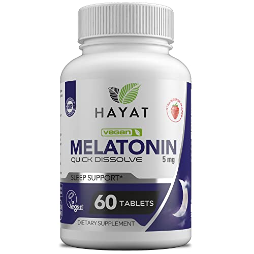 Hayat Vitamins Vegan Natural Quick Dissolve Melatonin 5 MG, Certified Halal, 60 Tablets