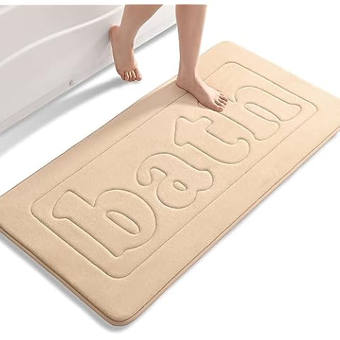 Memory Foam Bath Mat Beige Bath Mats for Bathroom Non Slip Floor Rugs, Super Absorbent Bathmat Quick Dry, Machine Washable Bathroom Rug, Ultra Soft Coral Velvet Carpet for Shower,Tub 24"x48" Cover