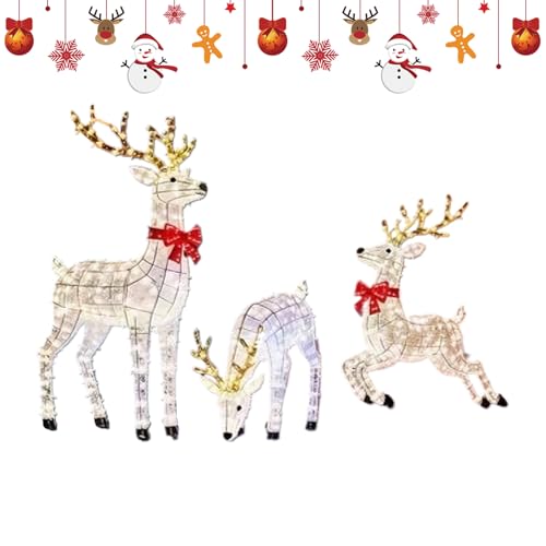 Renne Luminose Da Esterno Per Natale - 3 Pezzi Realistiche,Decorazione Da Giardino Con Renne Luminose | Per Famiglia Amici Vacanze Terreno Prato Giardino Notte Percorso Inverno Interno