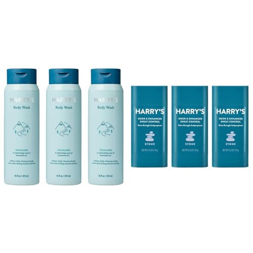 Harry's Men's Body Wash Shower Gel - Wildlands, 16 Fl Oz (Pack of 3) & Extra - Strength Antiperspirant - Odor & Enhanced Sweat Control Antiperspirant for Men - Stone, Pack of 3 Harry's Men's Body Wash Shower Gel - Wildlands, 16 Fl Oz (Pack of 3) & Extra - Strength Antiperspirant - Odor & Enhanced Sweat Control Antiperspirant for Men - Stone, Pack of 3