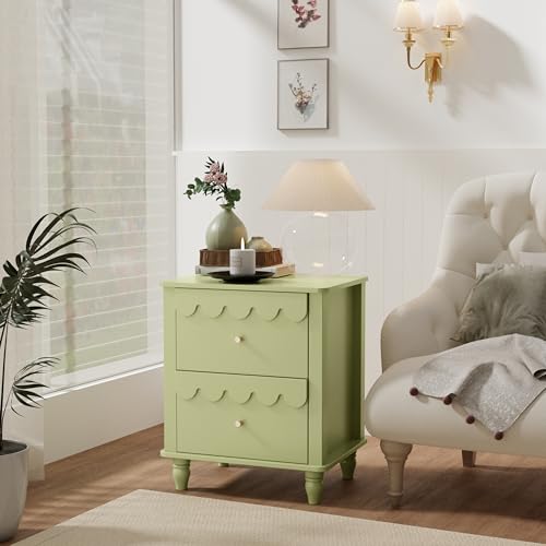 UEV Set di 2 Comodini, Tavolino Laterale con Design a Onde, Tavolino da Divano Colorato, 2 Cassetti Portaoggetti, per Soggiorno, Camera da Letto, Ufficio, 50 x 40 x 60 cm, Verde