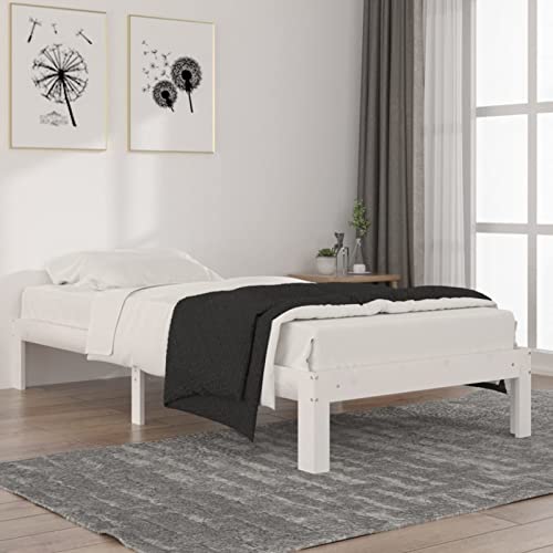 Cinyiqo Estructura de Cama, Base Cama, Somier Cama, Base Somier, Marco De Cama, Base Tapizada, Madera Maciza de Pino Blanco 90x200 cm