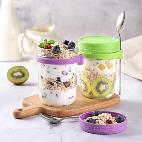 Landneoo 4 Pack Overnight Oats Containers With Lids And Spoons, 16 Oz Glass Mason Overnight Oats Jars, Large Capacity Airtight Jars For Milk, Cereal, Fruit #TOP4