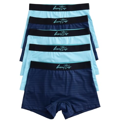 Girls Boxer Briefs 5-Pack Tagless Nylon Mesh Underwear for Girls Breathable Full Coverage Shorts Aqua Navy Size 6-7 Years