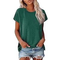 Camisetas Manga Corta Mujer Verano Basicas Blusas Algodon Tallas Grandes Casual Ropa Mujer Verano 2025 Camisetas Cuello Redondo Elegantes Básica T Shirts Ofertas Flash del Dia(Verde Oscuro,XXL)