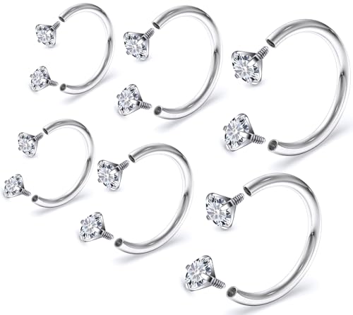 Oufksiyy 18G 16G Surgical Steel Implant grade Horseshoe Nose Ring Septum Rings 8mm 10mm 12mm Double Gem Rook Daith Hoop Earrings Horse Shone Lip Rings For Woemn Men
