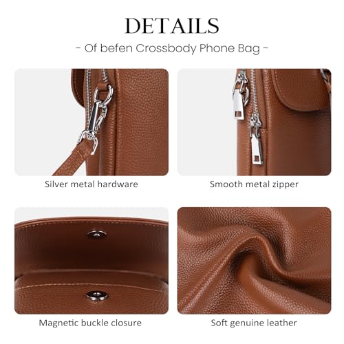 Image of befen Genuine Leather Small Crossbody Bags for Women Cell Phone Purse | Real Leather, RFID Blocking Card Slots, Multi Pockets, Cell Phone Bag, Travel Purse, Anti Theft