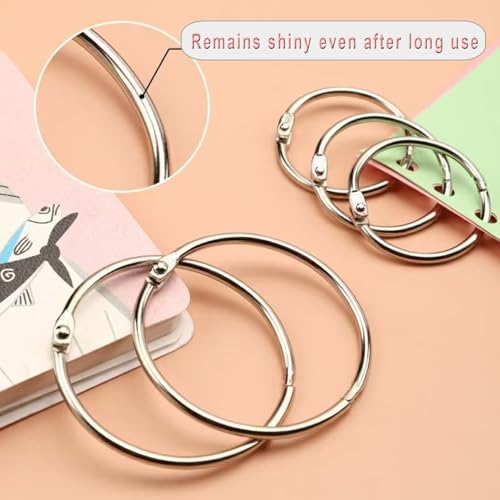Luckkyme Loose Leaf Binder Rings Nickel Plated Book Rings Key Chain 3.5 Inches(8 Pack)