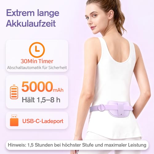 Comfytemp Wärmegürtel Periode Vibrationsmassage mit 5000mAh Akku für Perioden Bauch und Rücken, Kabellos Heizgürtel Menstruations Bauchwärmer Rückenwärmer mit Abschaltautomatik, USB-C Geschenke