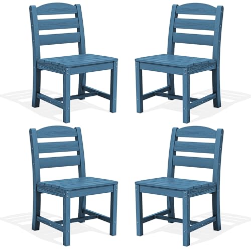 Image of SERWALL Outdoor HDPE Armless Dining Chairs Set of 4,All-Weather Use,Blue | Weather-resistant dining chairs resist fading and cracking, with armless design for comfortable outdoor seating.