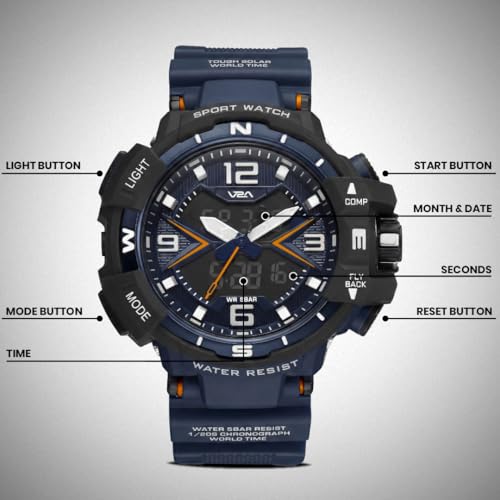 Image of V2A Stryke 50mm Analog Digital Watch for Men | Red X Tactical Dial Design | Alarm Stopwatch Backlight Day Date | Rugged Sports Watch with TPU Strap | 50M Water Resistant | Gift for Mens