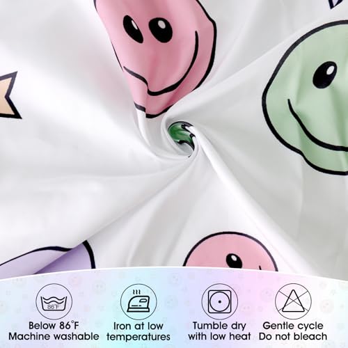 Image of 14FT Ruffle Smiley Face Table Skirt Pastel Teacher Desk Skirt for Classroom Decor Rectangle Table Cloth for Back to School Decorations Colorful Birthday Party Supplies Office Dorm Bookcase Cabinet