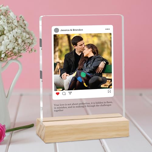 Image of Giftplease Customized Photo Frame with Wooden Stand | Transparent | Personalized Couple Picture Frame Gift for Girlfriend, Boyfriend, Husband, Wife |Anniversary, Wedding, Valentine s Day C 06