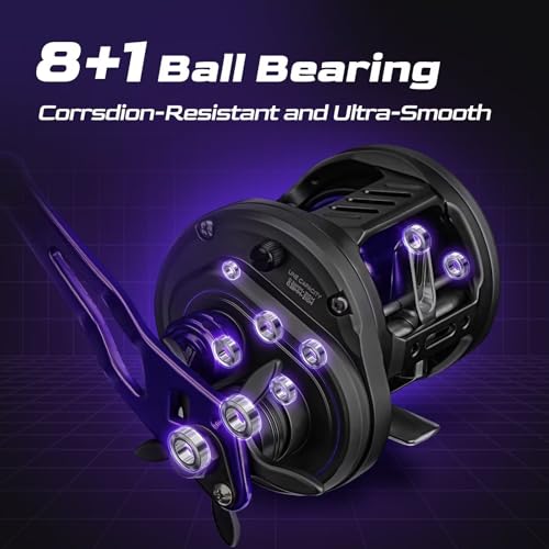 Cruiser Shadow Round Baitcasting Reel - Full Metal Body Baitcaster with 17.64lbs Max Drag, 8+1 Stainless Steel Ball Bearings, Corrosion Protection - Ideal for Slow Pitch Jigging Fishing Reels
