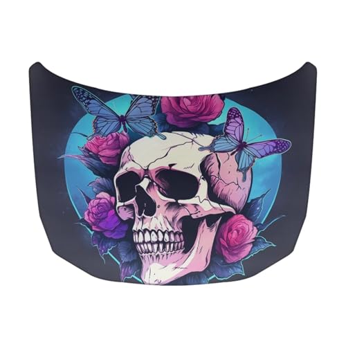 Image of Car Hood Cover for Leaves, Car Bonnet Banner, Universal Fit, Skull Butterfly Rose Waterproof Automotive Hood Covers