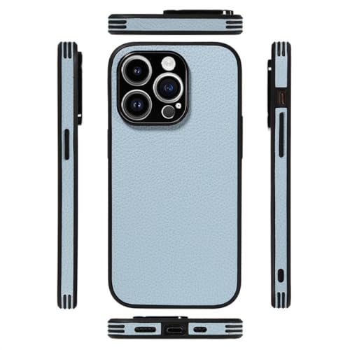 Coque cuir litchi iPhone 12 Pro bleu idéale pour le bureau et les sorties