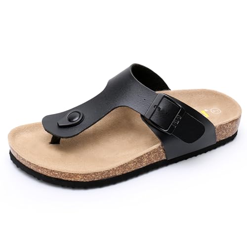 WTW Cork Footbed Womens Sandals Genuine Leather Insole Slides Sandals for Women Adjustable Buckle Summer Sandals Outdoor Walking