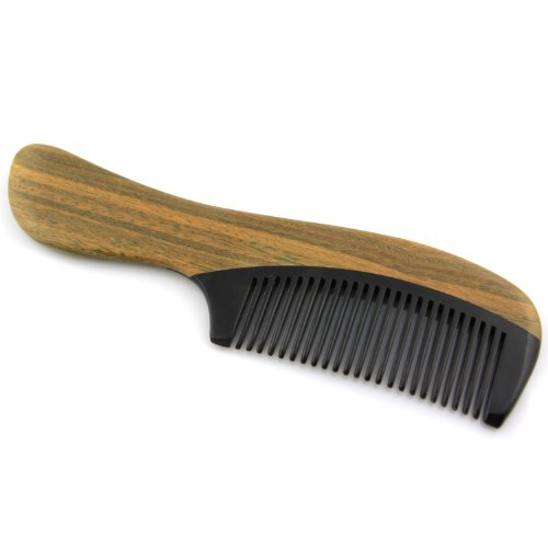 Xiaoping Natural Hand Carved Black Ox Horn & Sandalwood - Wood Comb With Beautiful Aromatic Smell - 7"