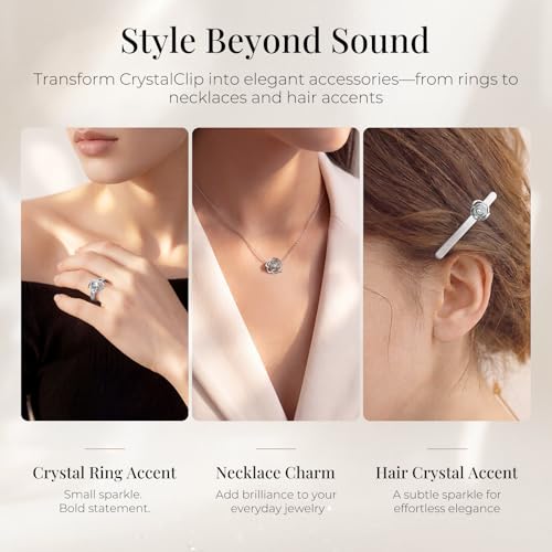 Image of TCL CrystalClip Open Ear Clip-On Earbuds with Crystals by Swarovski, Jewelry-Inspired Open Ear Wireless Earbuds for Women, Ultra-Light 5.5g, 3D Spatial Sound, Clear Calls, 36H Playtime, Lunar White